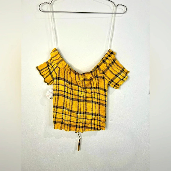 🆕 Jolie & Joy Yellow Plaid Off the Shoulder Path - Picture 6 of 9